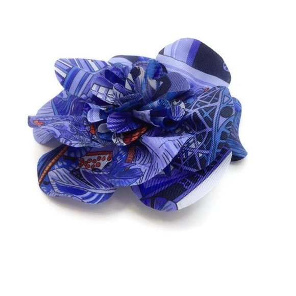 Hermès Marine Flora Twill De Soie Clip - Picture 2 of 6